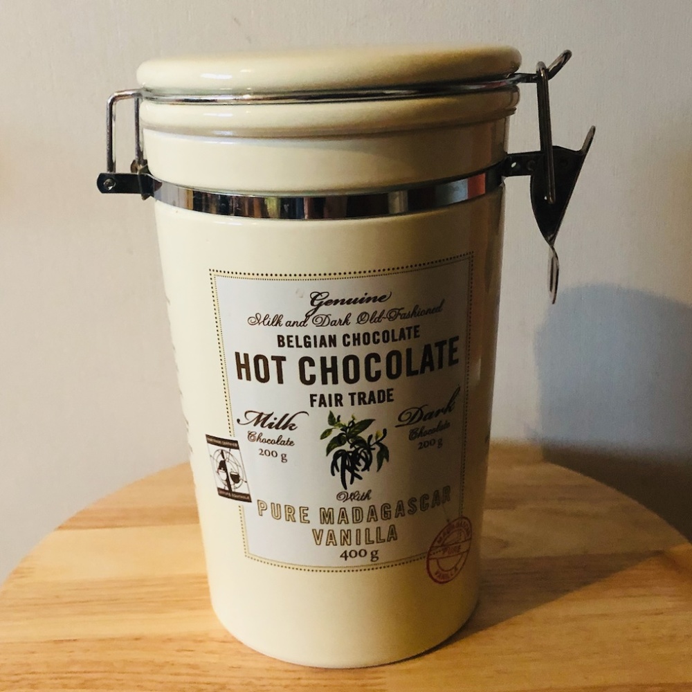 Vintage ceramic Galerie au chocolat empty canister EUC